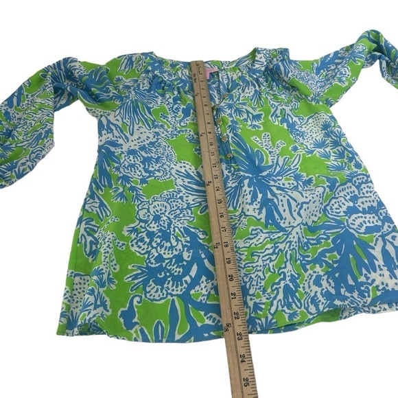 Lilly Pulitzer Elsa Top Biggest Fan Blue Green 100% Silk Seahorse Coral XS READ - Picture 10 of 12